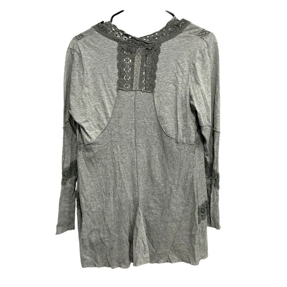 Cha Cha Vente Gray Open Front Lightweight Cardigan Sweater Lace Accents Sz M - Picture 2 of 10